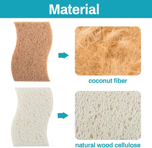 10PCS Natural Biodegradable Sponges for Dishes - Eco-Friendly Non-Scratch Kitchen Cleaning Sponge