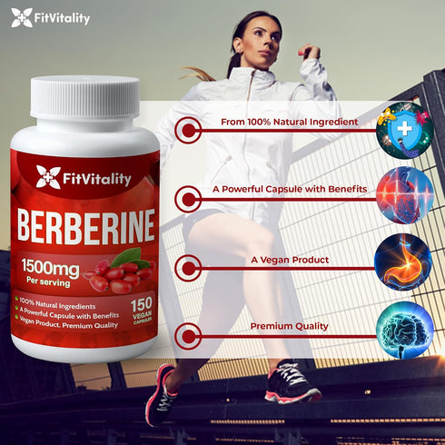 Premium Berberine Supplement 1500mg - 150 Capsules | 100% Pure, Immune System Support, Non-GMO, Gluten-Free