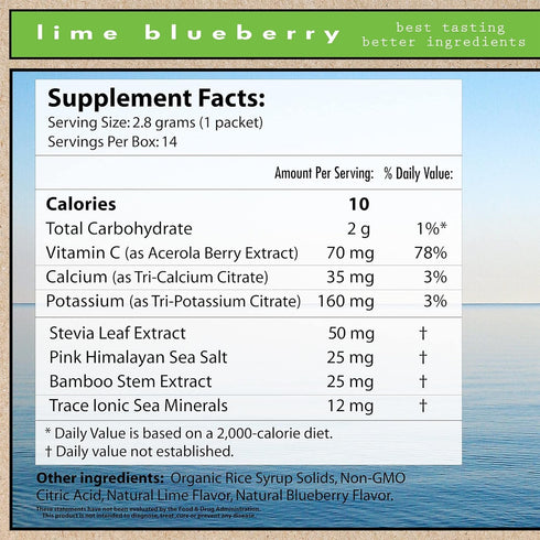 Superieur Electrolyte Powder Packets, Lime Blueberry, 14 Packets - Vegan and Keto Friendly