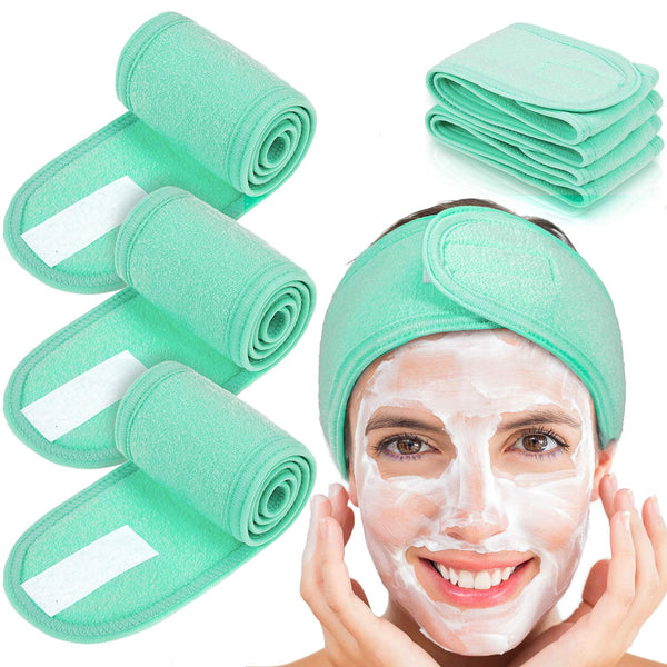 Whaline 4 PCS Spa Headband, Makeup Hair Band, Stretch Terry Cloth for Sport, Yoga, Shower (Mint Green)