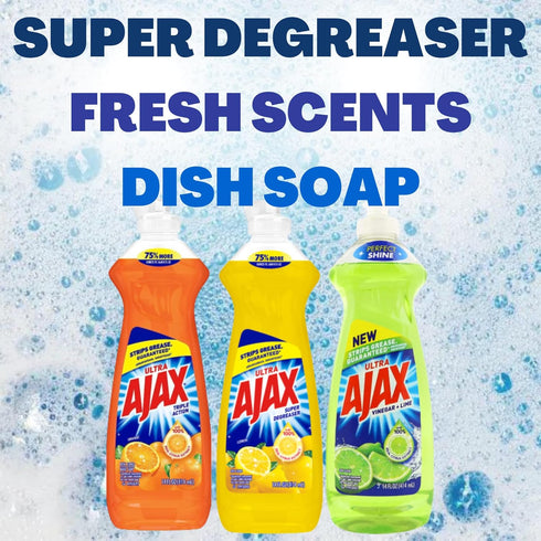 Ajax Dish Soap, Super Degreaser, 14 FL OZ (Lemon, Orange, Lime) Variety Pack of 3
