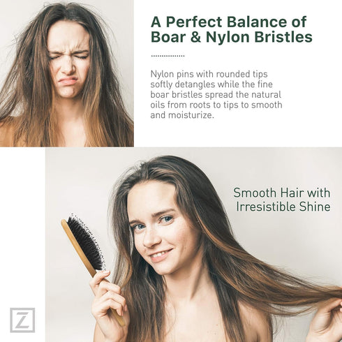 Natural Boar Bristle Hair Brush for Women, Men, Kids; Detangling Brush for Fine, Straight, Thick, Curly Hair (oval)