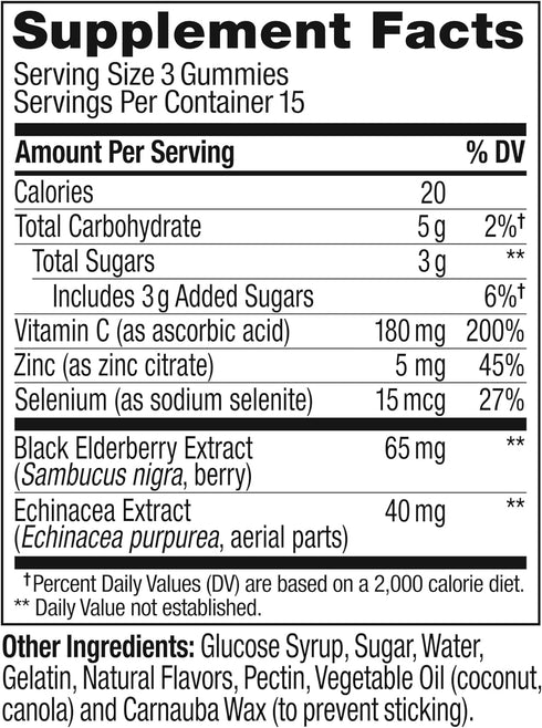 Immunity Gummy, Immune 15 45 Count OLLY Active Support Supplement,* Elderberry, Zinc, Vitamin C, Berry Flavored, Day