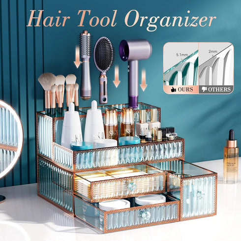 Makeup Organizer Cosmetic Organizer, Tempered Glass Vanity Organizer for Cosmetics, Hair Tools, Brushes, Perfume