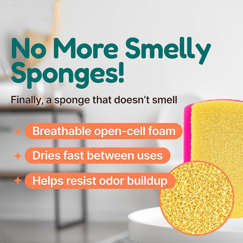 KOOKJEmart 3-in-1 Silicone Scrubber Sponge with Squeegee Non-Scratch Kitchen Sponge for Dishes, Sink & Bathroom