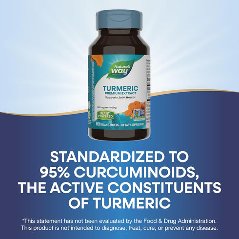 Nature's Way Turmeric Premium Extract, 500 mg per Serving, 60 Tablets, Non-GMO Project Verified for Joint Health*