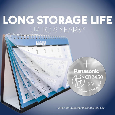 Panasonic CR2450 3.0 Volt Long Lasting Lithium Coin Cell Batteries, 4-Battery Pack, Child Resistant Packaging