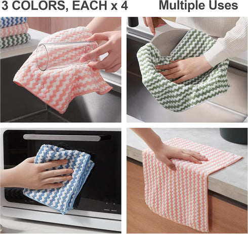 JOYMOOP Microfiber Cleaning Cloth - 12 Pack, Larger Dish Towels for Streak-Free, Absorbent Cleaning