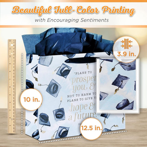 Christian Art Gifts Landscape Gift Bag Set - Hope and A Future - Jeremiah 29:11 Inspirational Bible Verse, Navy
