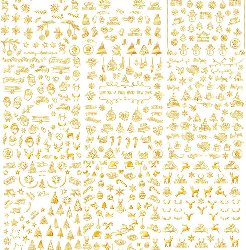 Christmas Nail Art Stickers, 9 Sheets 3D Self-Adhesive Snowman Deer Bells Nail Decals for Women Girls DIY Decoration