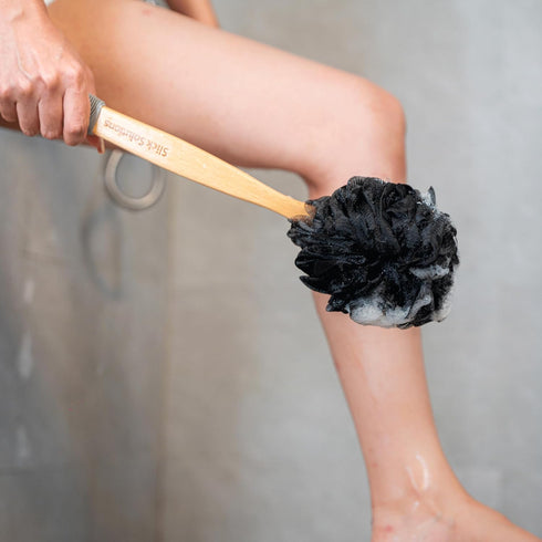 Slick Loofah with Long Handle - Back Scrubber and Shower Supplies for Bathing