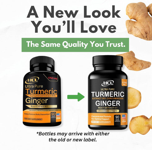 Turmeric Curcumin with Ginger, 1750mg High-Potency Formula with 95% Standardized Curcuminoids, 60 Vegan Capsules