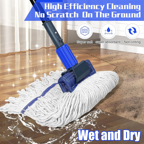 Commercial Heavy Duty Cotton Mop, Looped-End String Wet Mop for Floor Cleaning with Long Handle