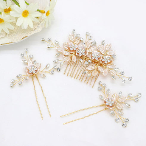 Oriamour Hair Side Combs with 2 Set Hair Pins, Bridal Hair Accessories Wedding Headpiece Set (Gold)