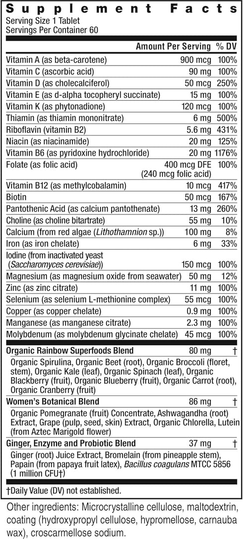 Rainbow Light Womens One High-Potency Daily Multivitamin - Immune Support with Vitamin C, Biotin, 60 Count