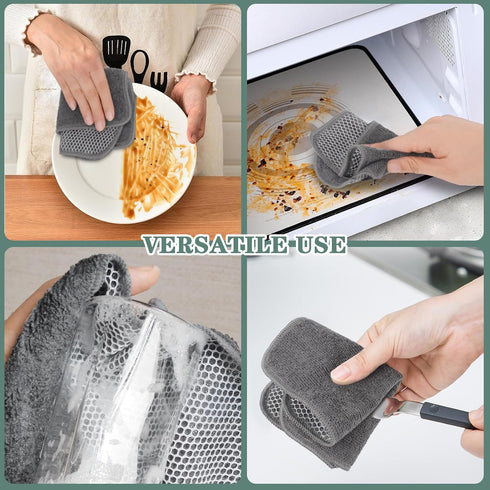 SINLAND Microfiber Dish Cloth | 10 Pack | Best Kitchen Washcloth Cleaning Cloths with Poly Scour Side (Grey)