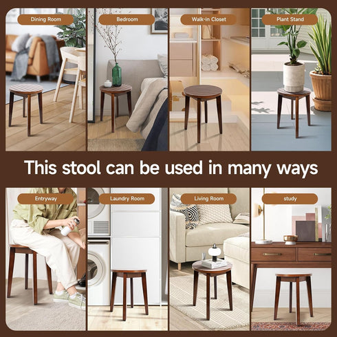 16 Inch Round Bamboo Waterproof Shower Bathroom Stool Chair, Duty Wooden Bath Corner Shaving Legs Bench Seat (Walnut