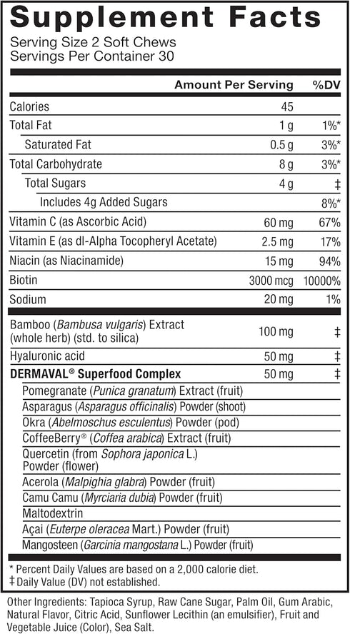Force Factor Collagen Boosting Superfoods, 60 Soft Chews, Tropical Fruit Flavor, Biotin, Hyaluronic Acid, Hair & Skin