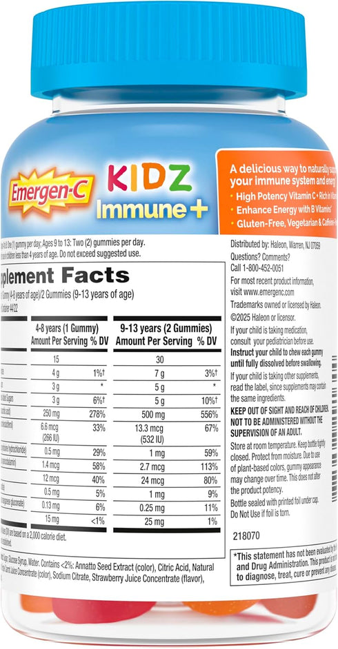 Immune Gummies 44CT Emergen-C Kidz Vitamin C Support Fun-Tastic Fruit includes Zinc, Manganese, B Vitamins and Vitamin