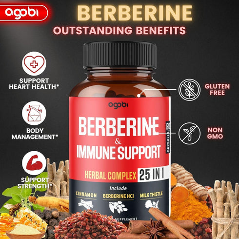 Premium Berberine Supplement with Ceylon, Ashwagandha, Turmeric, Milk Thistle, Elderberry & Black Pepper, 120 Capsules