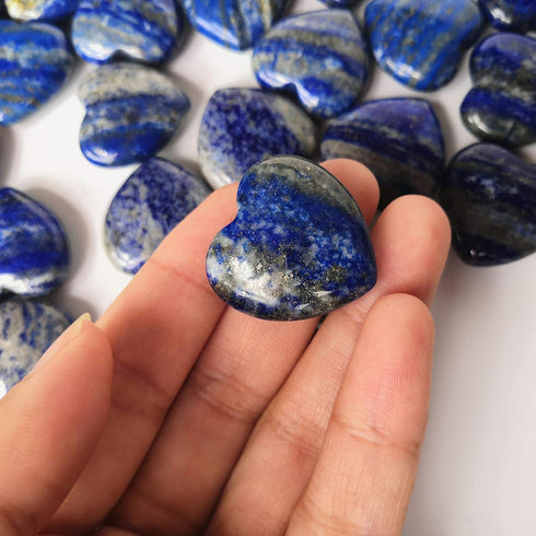 4 Pcs Natural Lapis Lazuli Love Heart Palm Stone Reiki Balancing Worry Stone (1 Inch)