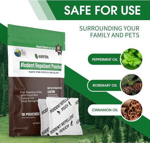Peppermint Oil Rodent Repellent Pouches, All Natural, Plant Powered, Keep Mice Out, 10 Pouches for