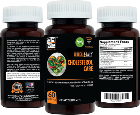 Clinical Daily Cholesterol Care Supplement - Vegan Plant Sterols for Cholesterol Support, 60 Capsules
