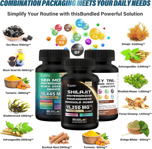 Shilajit, Sea Moss, Black Seed Oil & Herb Supplement - All in One with Lions Mane, Reishi, and More