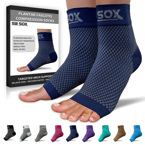 SB SOX Plantar Fasciitis Relief Socks, Ankle Brace Compression Sleeve, Arch Support for Foot Pain, Navy, Small