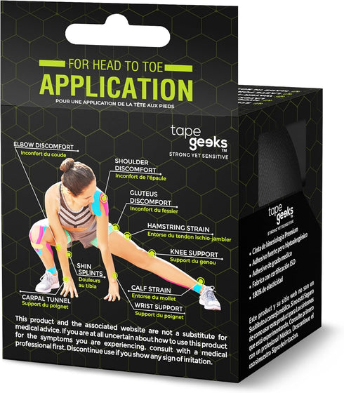 TapeGeeks Kinesiology Tape - Hypoallergenic Athletic Tape, Medical, Weightlifting, Gym, Muscle, Knee, Ankle, Arm