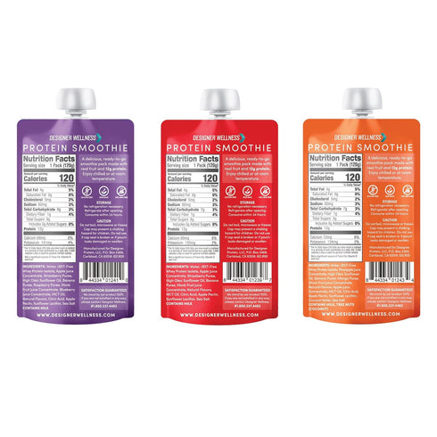 Designer Wellness Protein Smoothie, Real Fruit, 12g Protein, Low Carb, Gluten-Free, Variety Pack, 12 Count