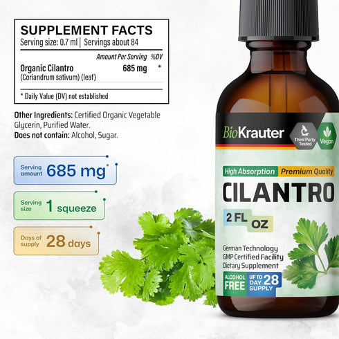 BIO KRAUTER Cilantro Supplement, Rich Source of Antioxidants, Natural Cleansing & Detox Tincture - 2 Fl. Oz.