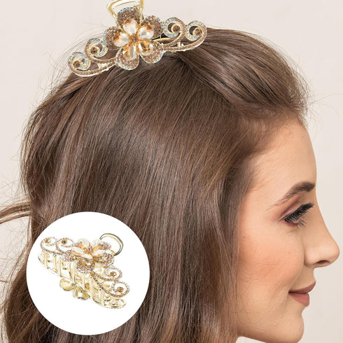 Rhinestone Hair Claw Clips, Vintage Alloy Fancy Jaw Clips for Large Hair Accessories