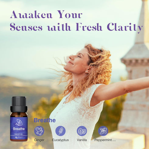 Set 6 10ml ASAKUKI Diffuser Oil Blends for Diffusers, Humidifiers, Candle Making, Aromatherapy-Breathe, Uplift