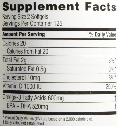 Spectrum Essentials Softgels, Fish Oil with Vitamin D, 1000 mg, 250 Count