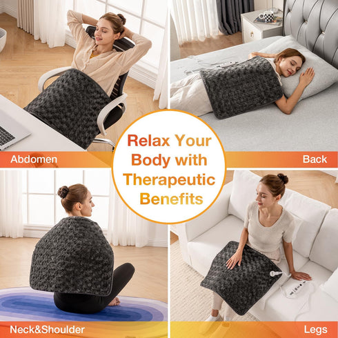 Woomer Faux Fur Electric Heating Pad for Back Pain Relief, Extra Large 20” x 24”, Two-Sided, Moist Mode, 6 Adjustable