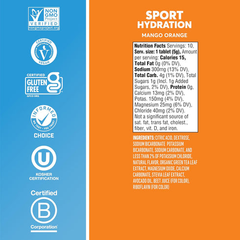 Nuun Sport + Caffeine Electrolyte Tablets - Mango Orange Flavor, 8 Pack (80 Total Servings)