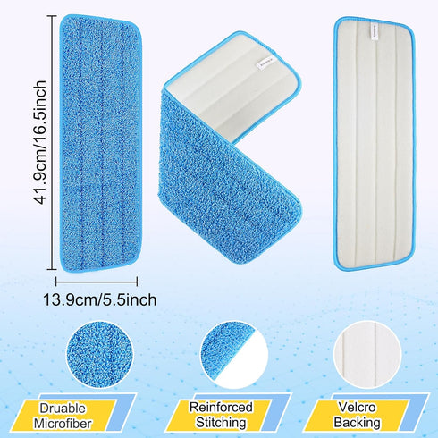 16.5 Inch Reusable Mop Pads - Microfiber Spray Mop Replacement Heads for Wet/Dry Mops (5 Pack) Compatible with Bona
