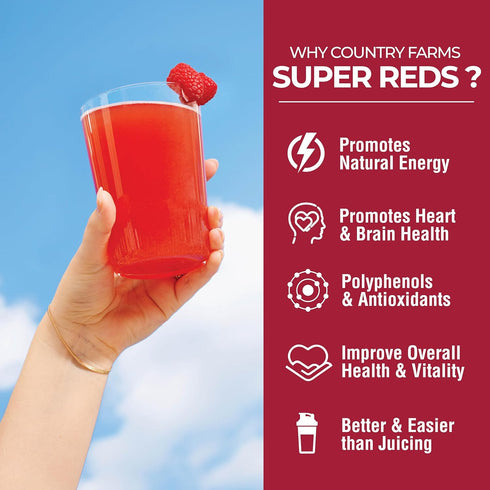 COUNTRY FARMS Super Reds, Energizing Polyphenol Superfood, 48 Super Fruits and Berries, 20 Servings, Mixed Berry Flavor