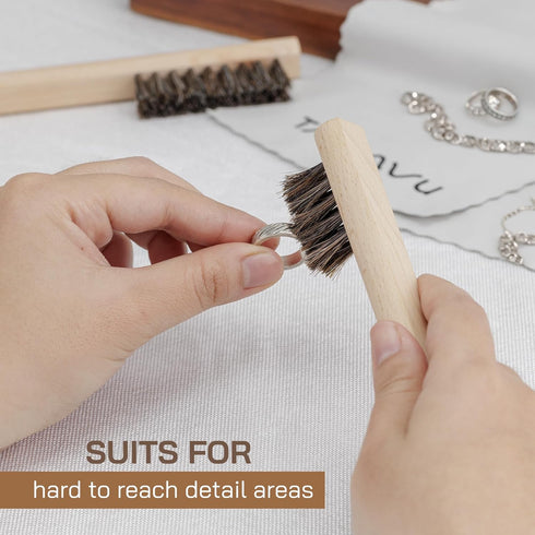 TAKAVU Horsehair Detail Brush Set, Silver Cleaning Brushes & Polish Cloth for Jewelry & Silverware