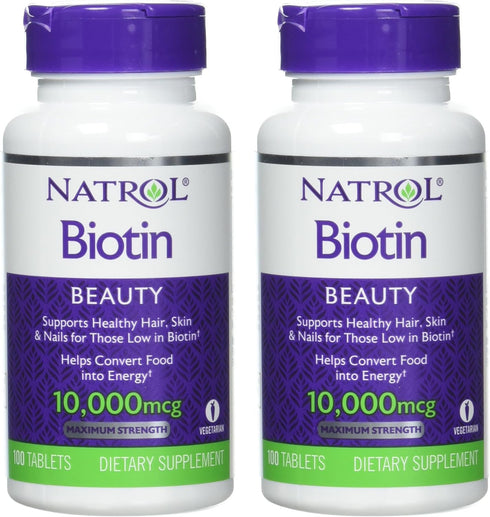 Natrol Biotin Tablet 10000 mcg, 100 Count, Pack of 2