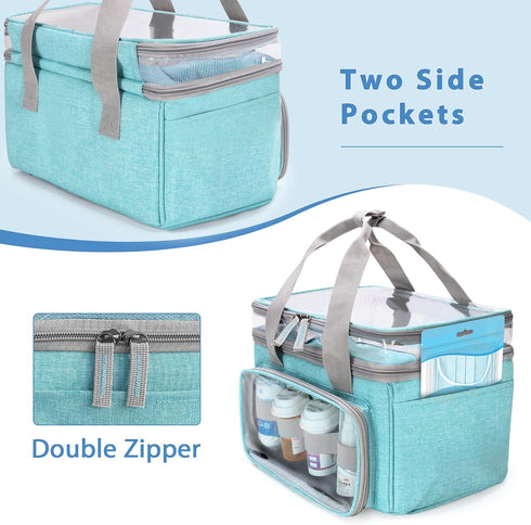 LUXJA Double-Layer Medicine Bag with Transparent Compartment, Pill Bottle Organizer with Detachable Divider (Suitable