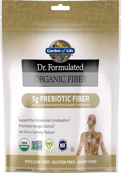 Garden of Life Dr Formulated Organic Fiber Supplement Powder, Unflavored, 32 Servings