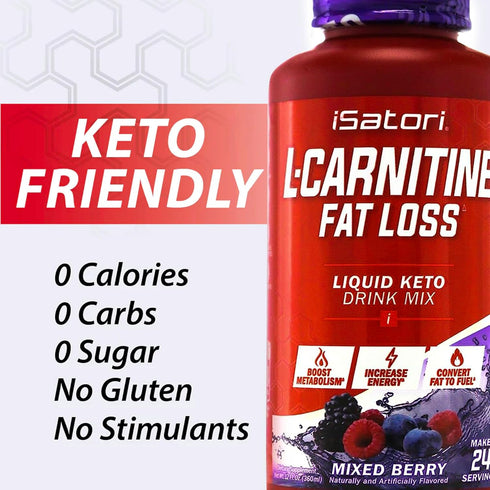 iSatori L-Carnitine 1500 Liquid with Acetyl L-Carnitine, Stimulant Free Energy, Keto-Friendly, Mixed Berry Flavor (24