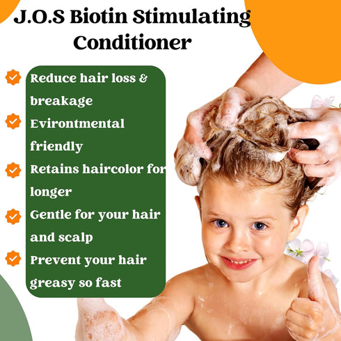 J'Organic Solutions Biotin Stimulating Hair Conditioner for Kids - Promotes Thicker, Fuller Hair, Argan Oil Scent, 8 oz