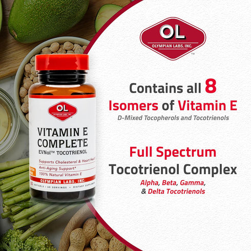 Olympian Labs Vitamin E Complete Tocomin, 200IU, 60 Softgels, Supports Brain, Skin & Hair
