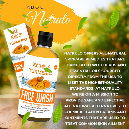 Natrulo Turmeric Face Wash, 4oz Natural Anti-Aging Exfoliating Liquid Soap for Clear Skin