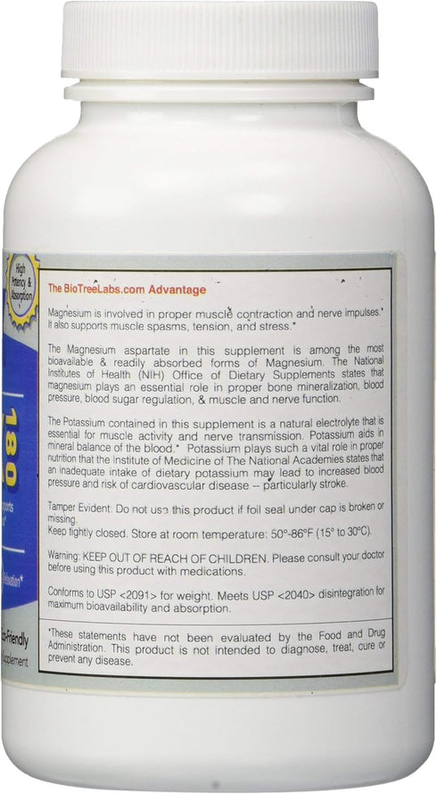 BioTree Labs Relax 180 - Pack of 120, Magnesium & Potassium Supplement with Electrolytes, Supports Muscle Pain
