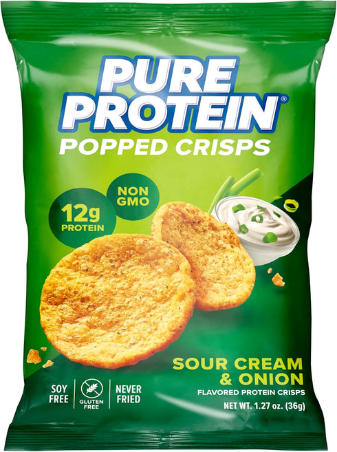 Popped Crisps Sour Cream & Onion Gluten Free Non-GMO High Protein Snack 12g Protein 12 Count