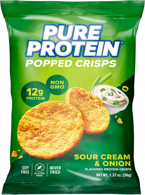 Popped Crisps Sour Cream & Onion Gluten Free Non-GMO High Protein Snack 12g Protein 12 Count